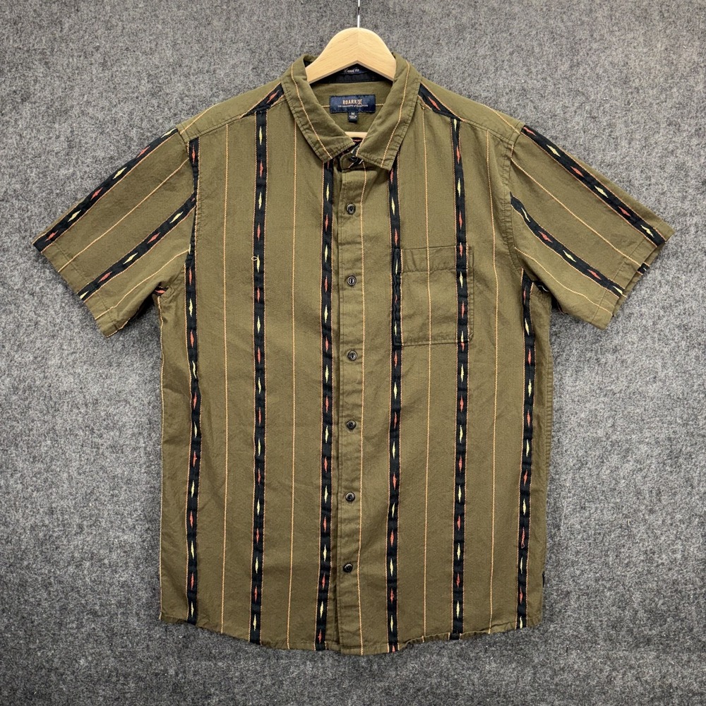 Roark Journey Shirt Mens Medium Organic Cotton Short Sleeve Green